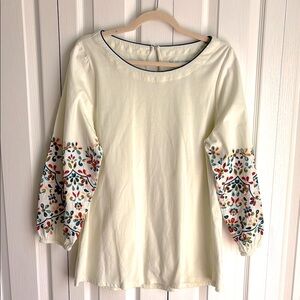 Soft Surroundings Amiens Embroidered Balloon 3/4 Sleeve Swing Style Top. Size LG